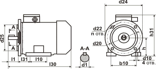 Габаритный чертеж электродвигателя серии АИР исп. 2081 (комбинированный)