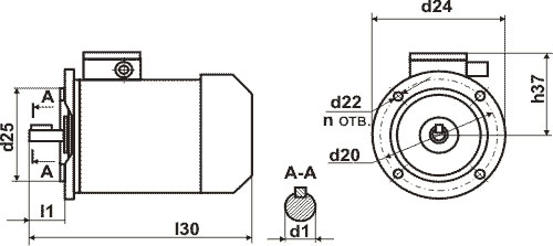 Габаритный чертеж электродвигателя серии АИР исп. 3081 (фланец)